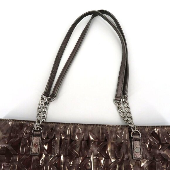 Michael Kors MK Jet Set Tote Bag Silver Gray Metal Chain Strap Handbag Purse - Picture 2 of 15